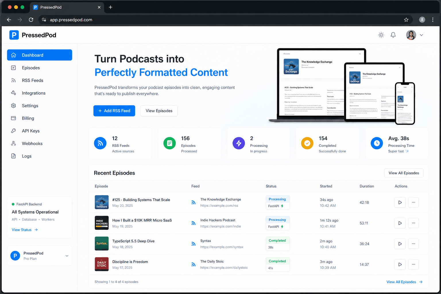 PressedPod product interface